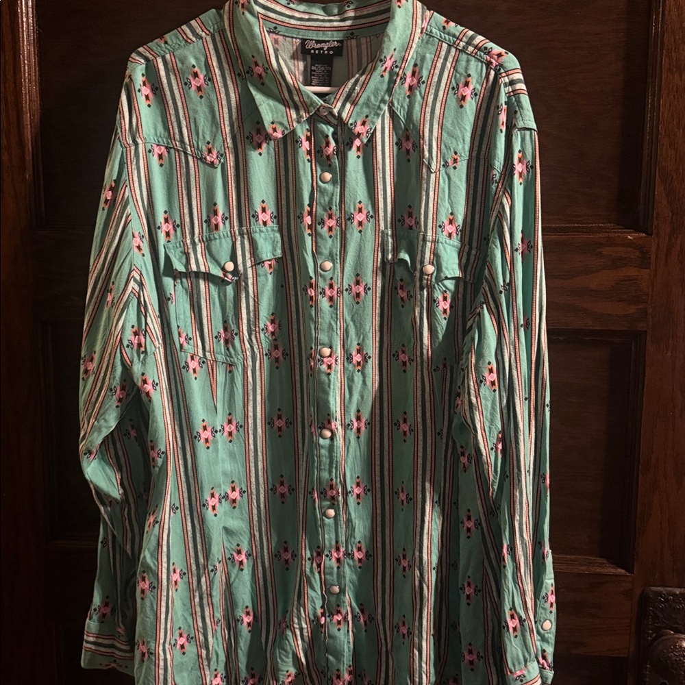 Wrangler Green Floral Button Down Shirt, Size 3X, EUC